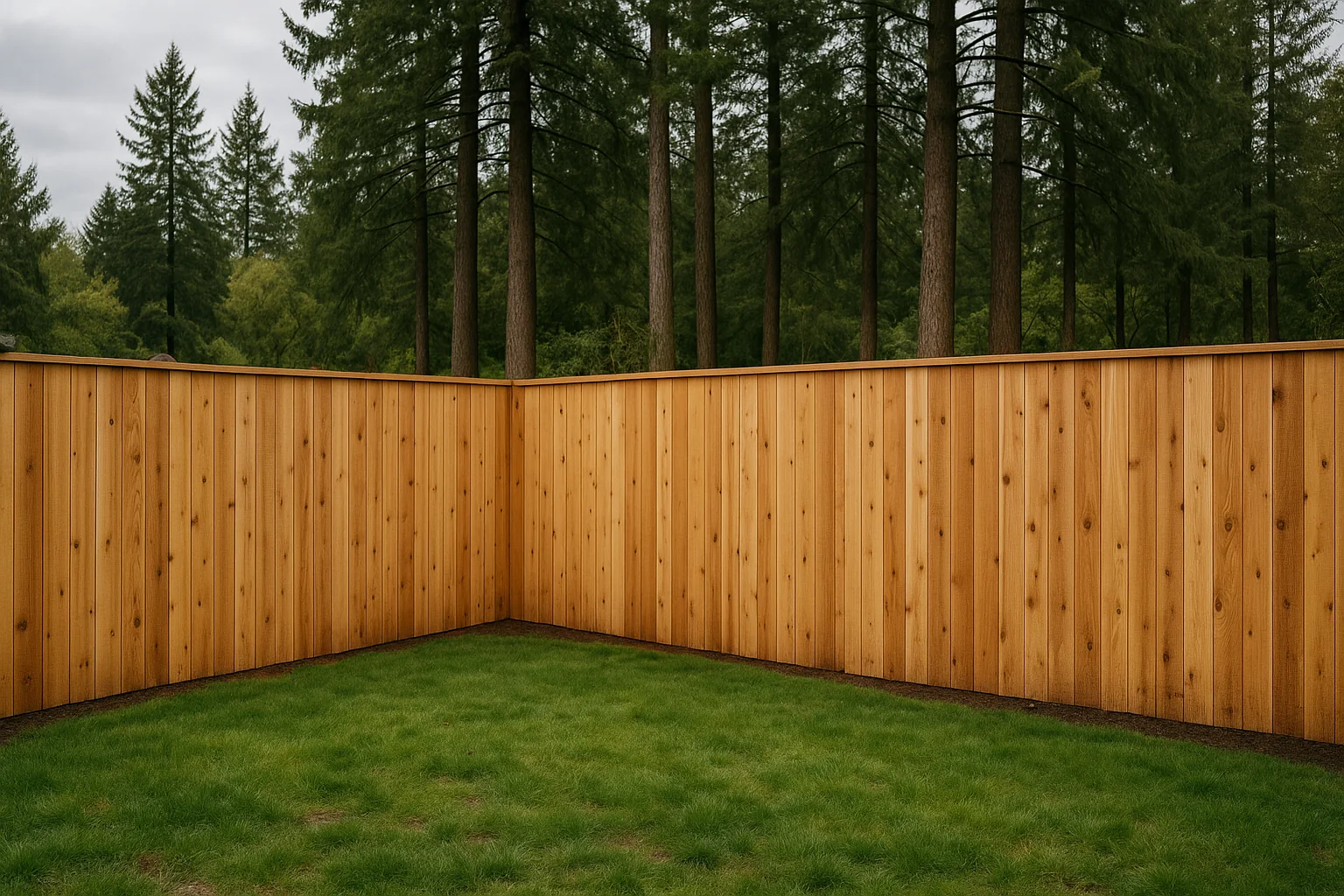 New cedar privacy fence in a Eugene backyard