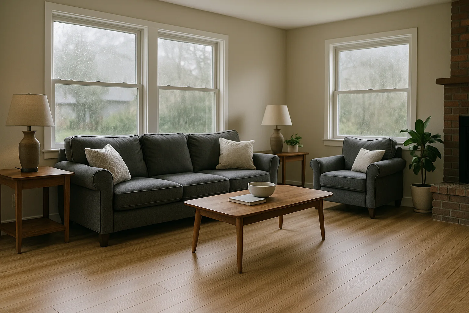 New waterproof plank flooring in a Eugene living room