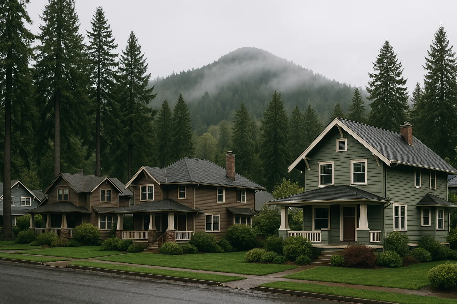 Spencer Butte rising over Eugene, Oregon homes and tree canopy