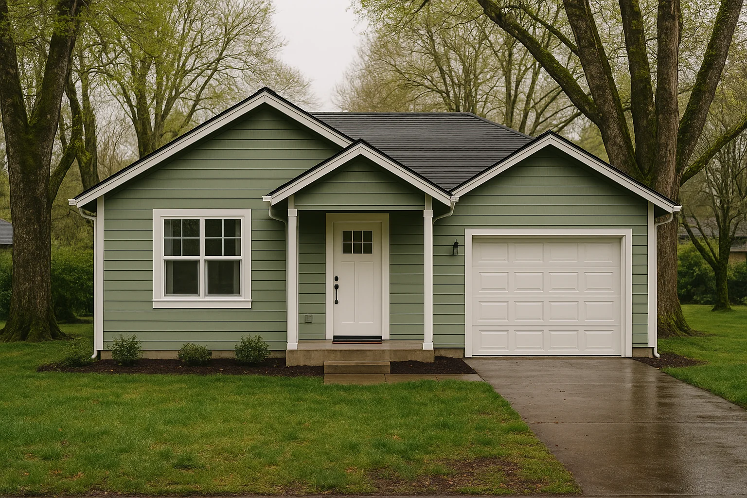 Fresh fiber cement siding on a shaded Eugene home