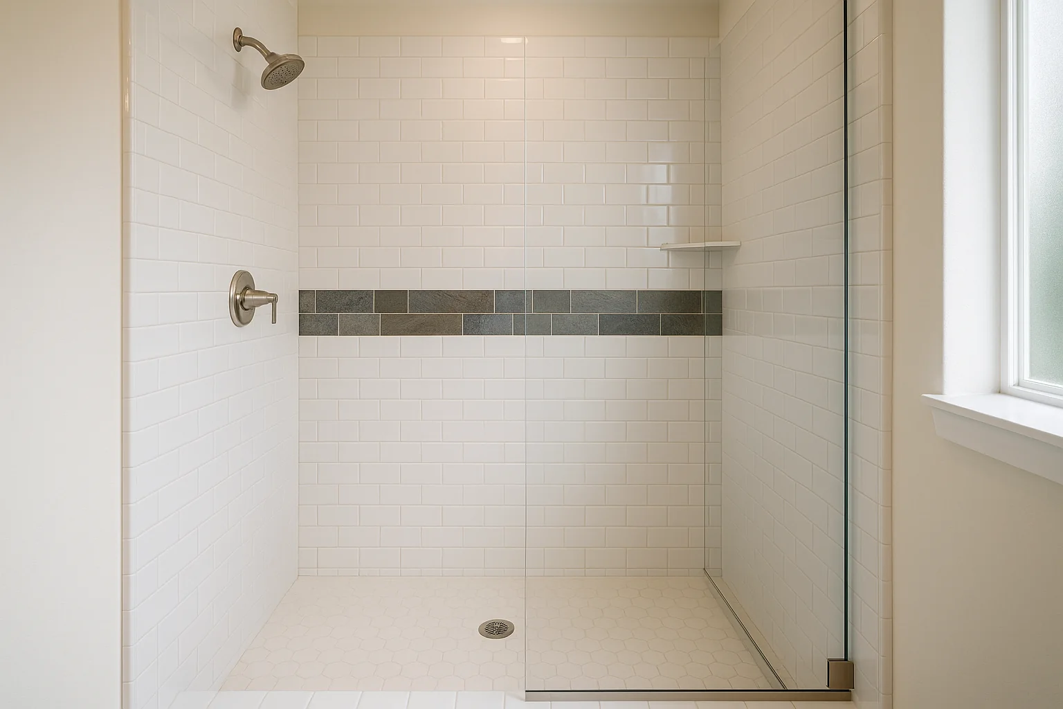 Newly tiled walk-in shower in a Eugene home